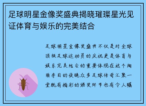 足球明星金像奖盛典揭晓璀璨星光见证体育与娱乐的完美结合