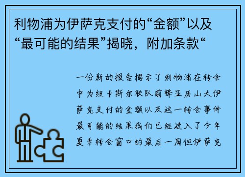 利物浦为伊萨克支付的“金额”以及“最可能的结果”揭晓，附加条款“可能性”百分比分析